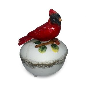 Cardinal Trinket footed box Porcelain Bisque with lid 3.5" READ crack on inside